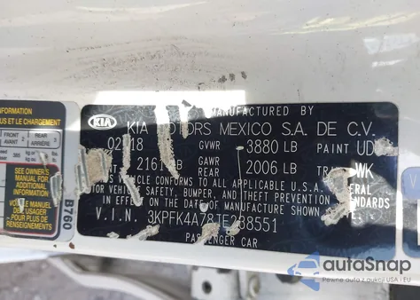 2018 Kia Forte Lx из США, поврежденный, VIN 3KPFK4A78JE238551